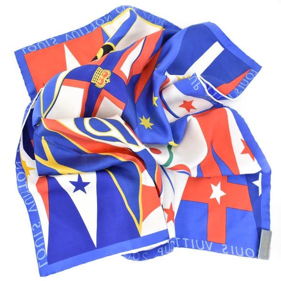 LOUIS VUITTON "Cup 2000": Multicolor, 100% Sik Logo Scarf/Foulard 27" x 27" (mq) - Picture 3 of 7